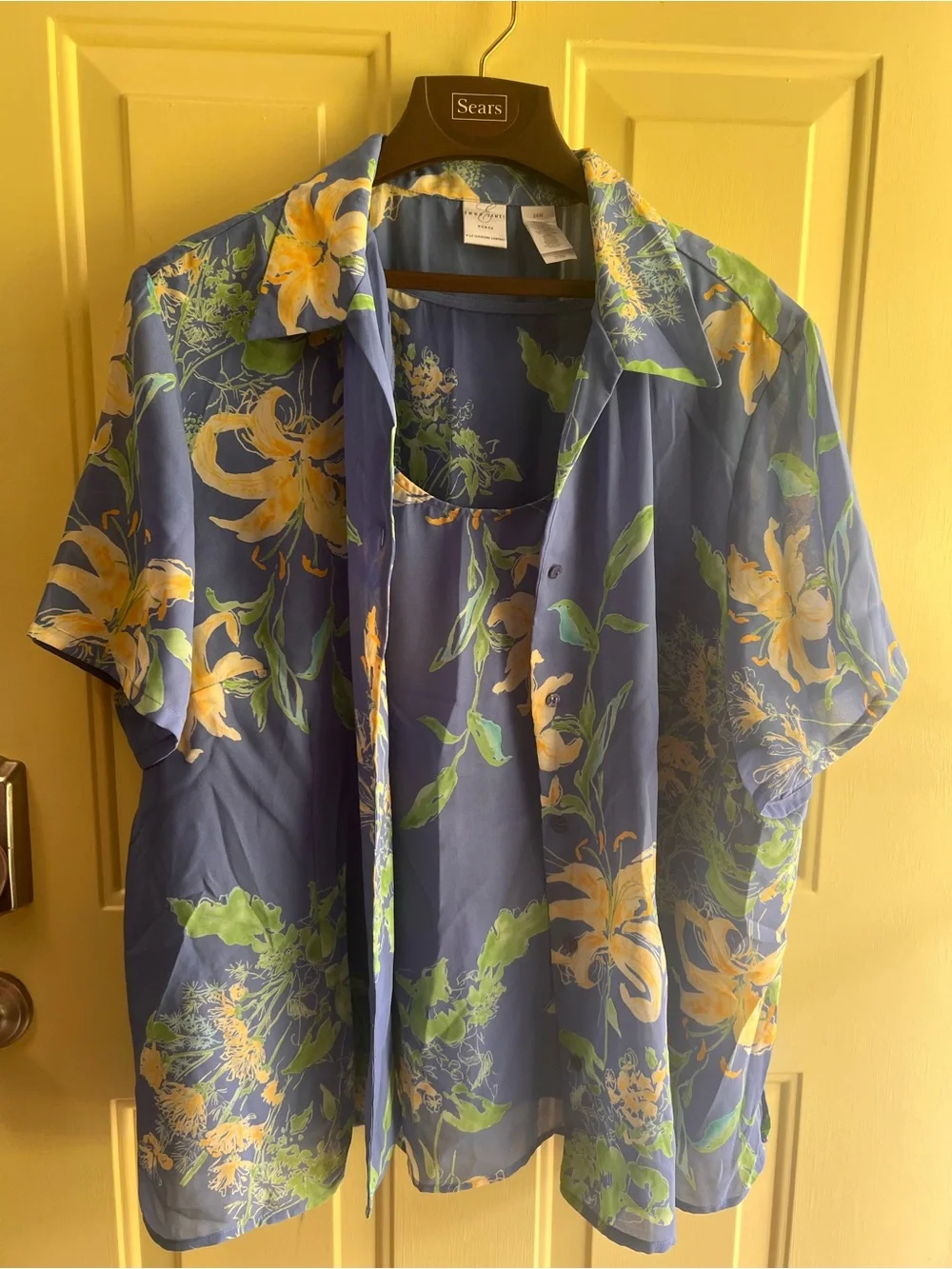 Emma James 24W Blue Floral 2 Pc Jacket Shell Tank Set Plus Size  Liz Claiborne